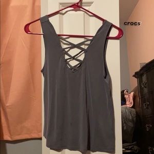 Grey tank top with criss cross chest